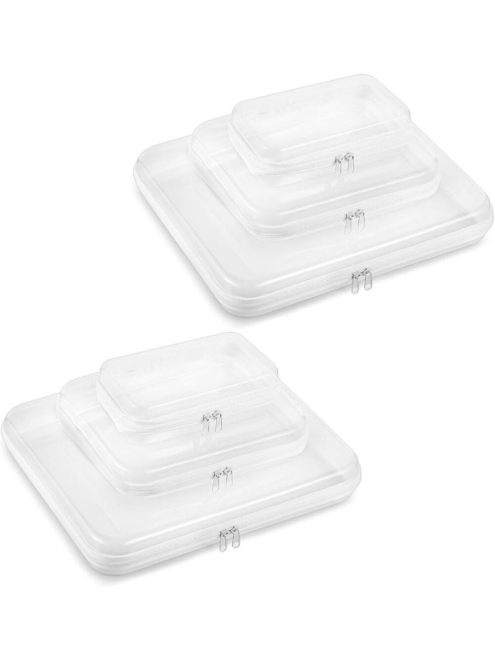 6PCS Clear Zippered Hard Pouches - Cosmetic Travel Organizer, Toiletry Storage